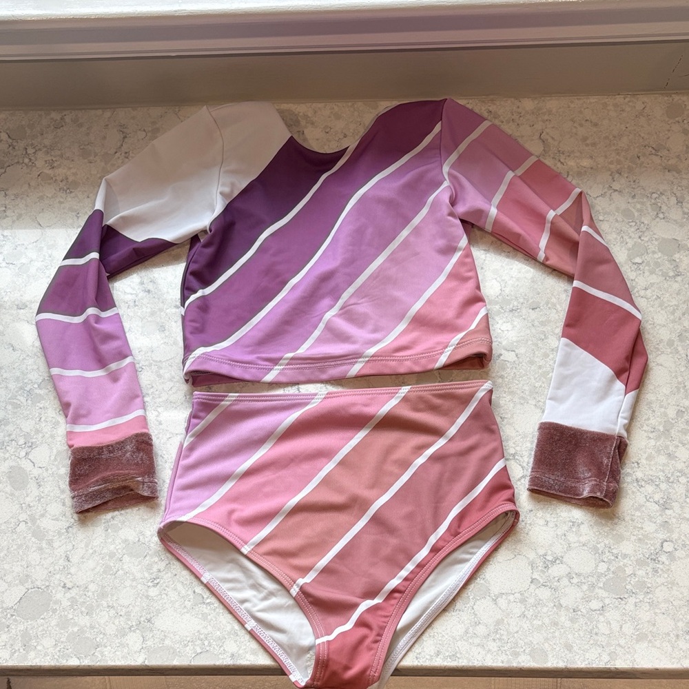 Kids Swim Long Sleeve Rash Guard Set - Pink and Purple